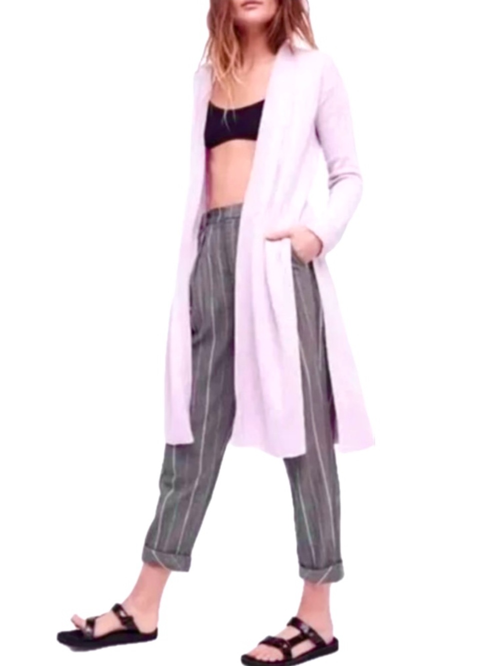 Free People Ribby Rib Longline Duster Cardigan XS Lilac Ribbed Linen Blend - Picture 9 of 9